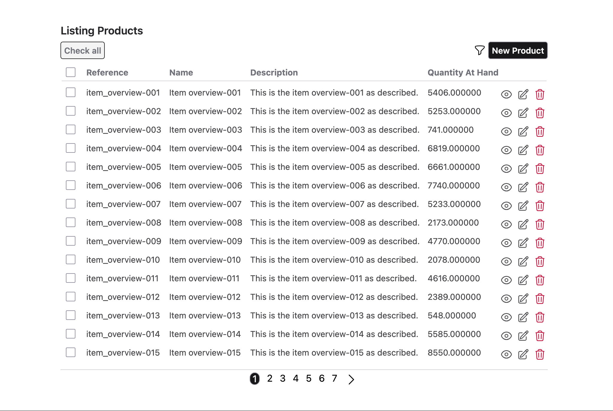 Product list with pagination and filtering
