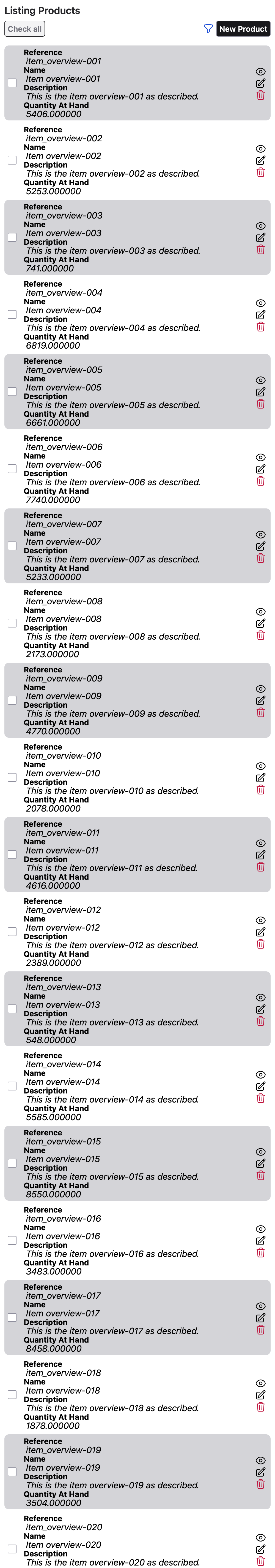Mobile product list with infinite scroll