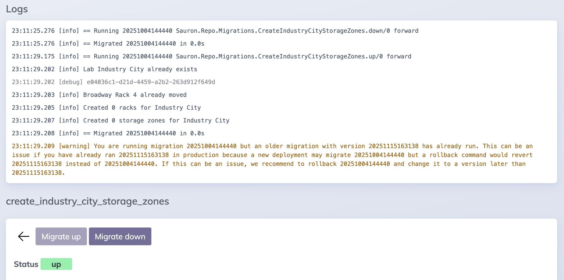 Migration Ran with Logs