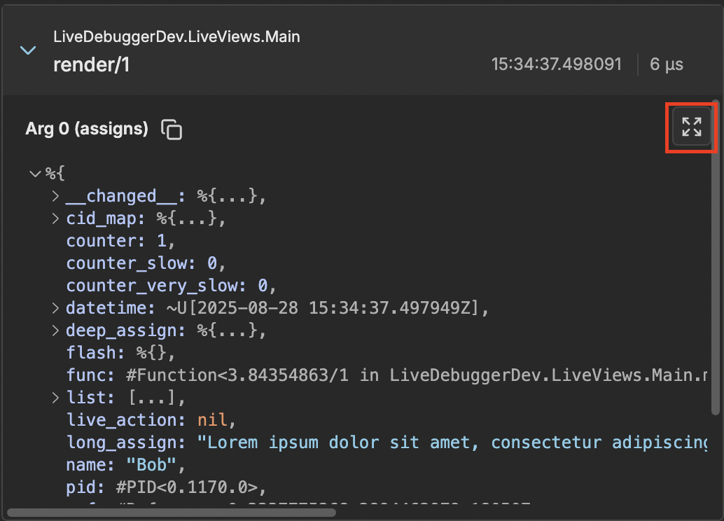 Fullscreen view of a trace args
