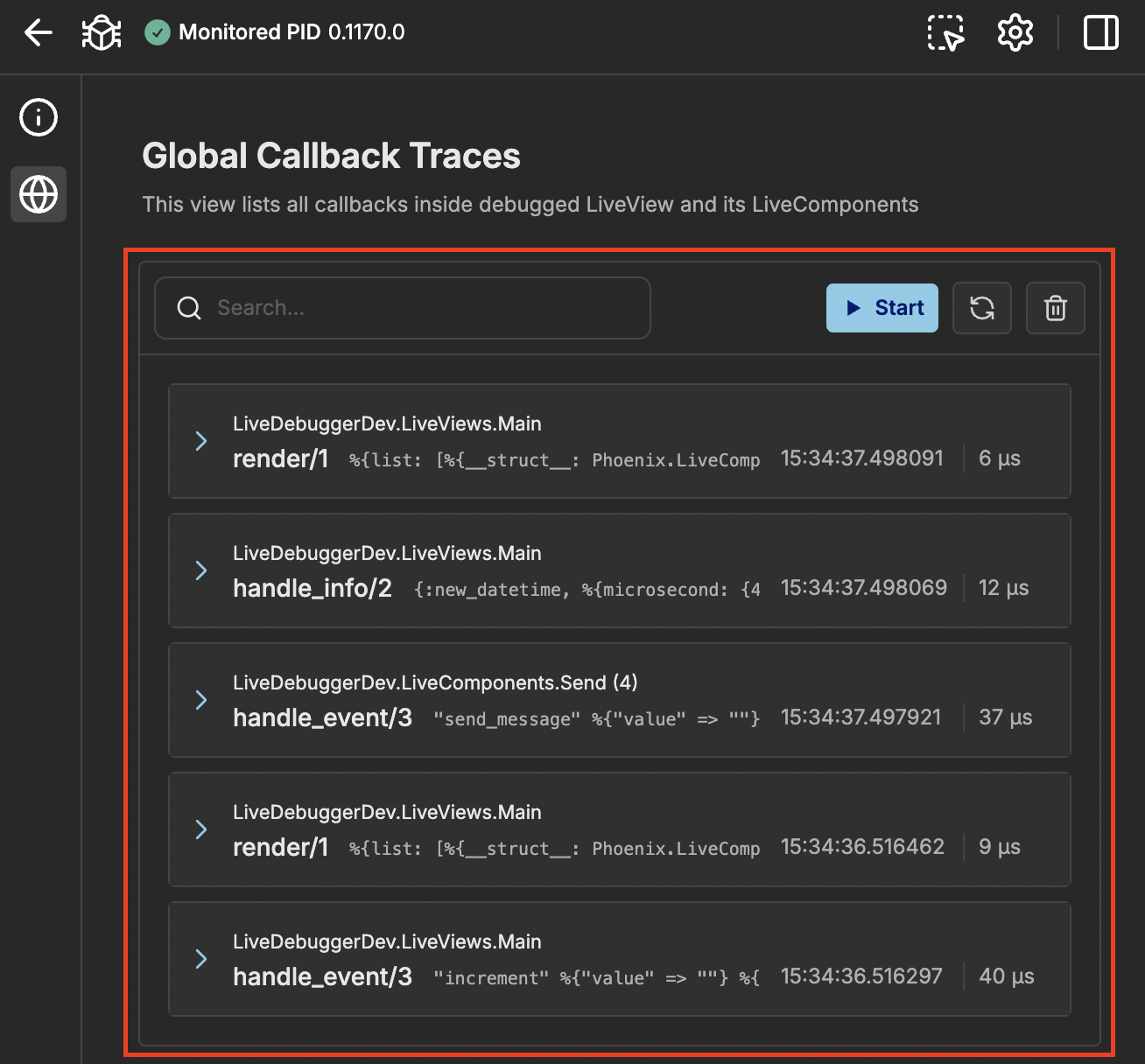 Callback Tracing inside Global Traces