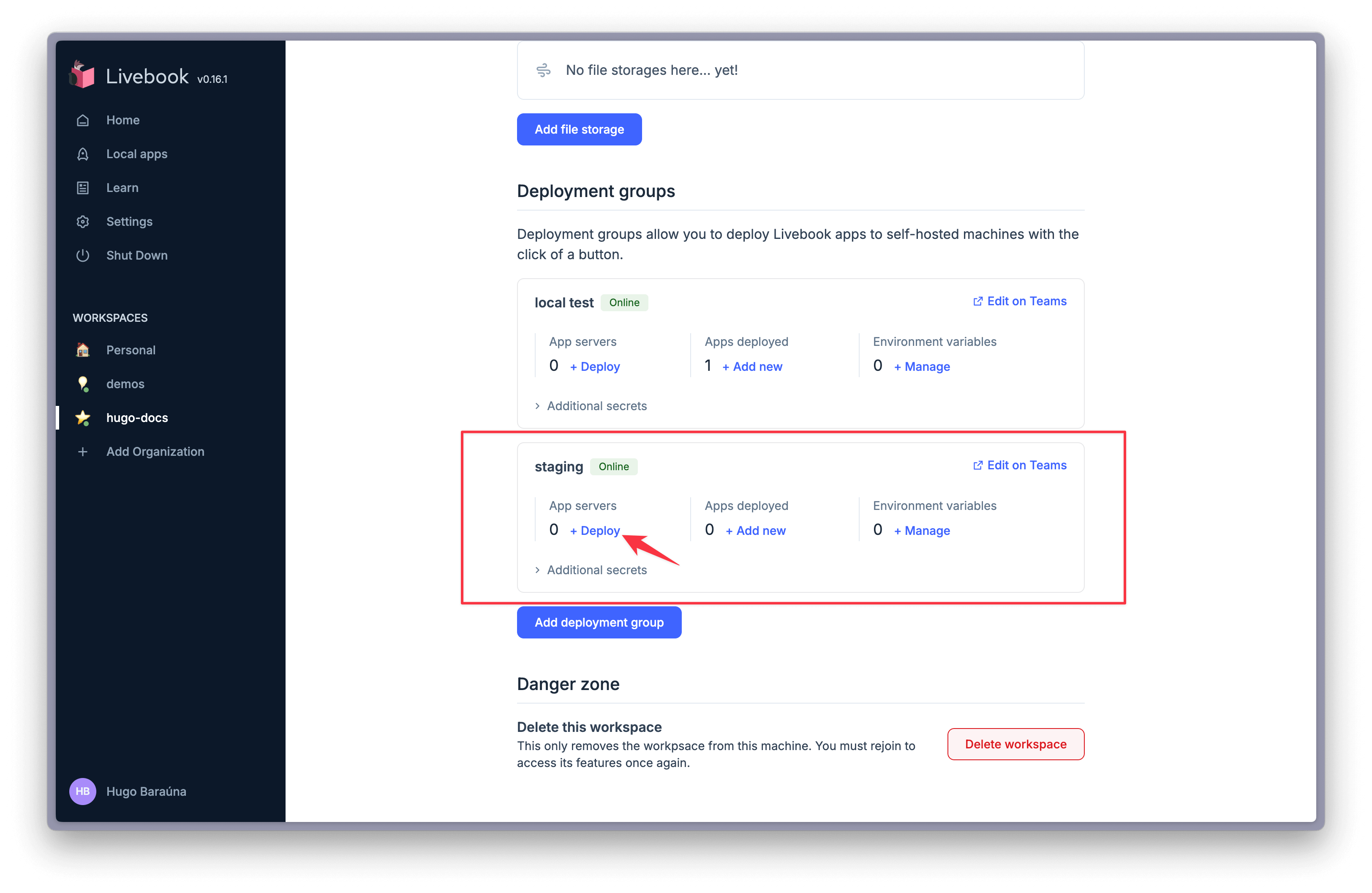 add app server to deployment group