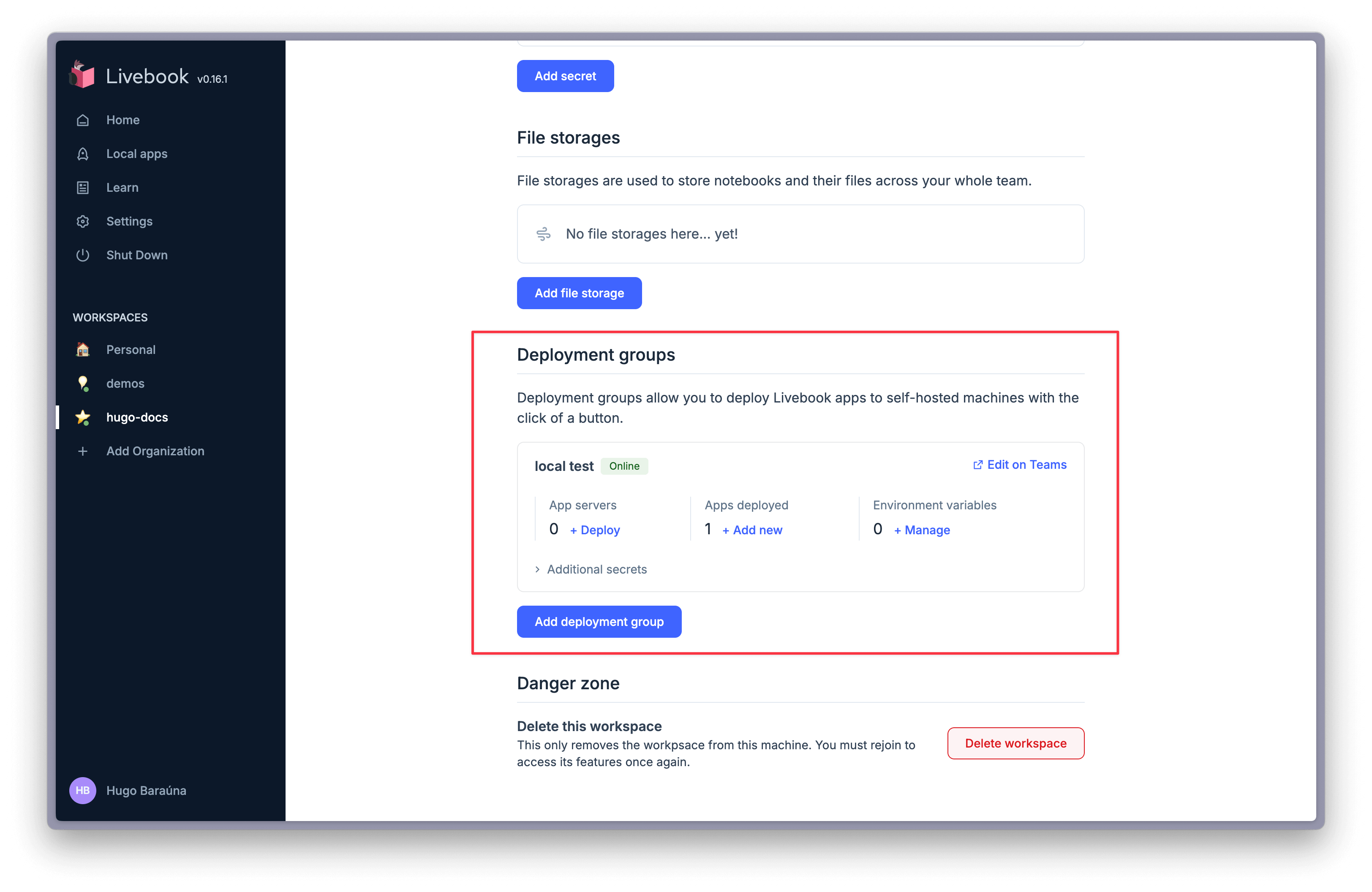 deployment groups of a Teams workspace