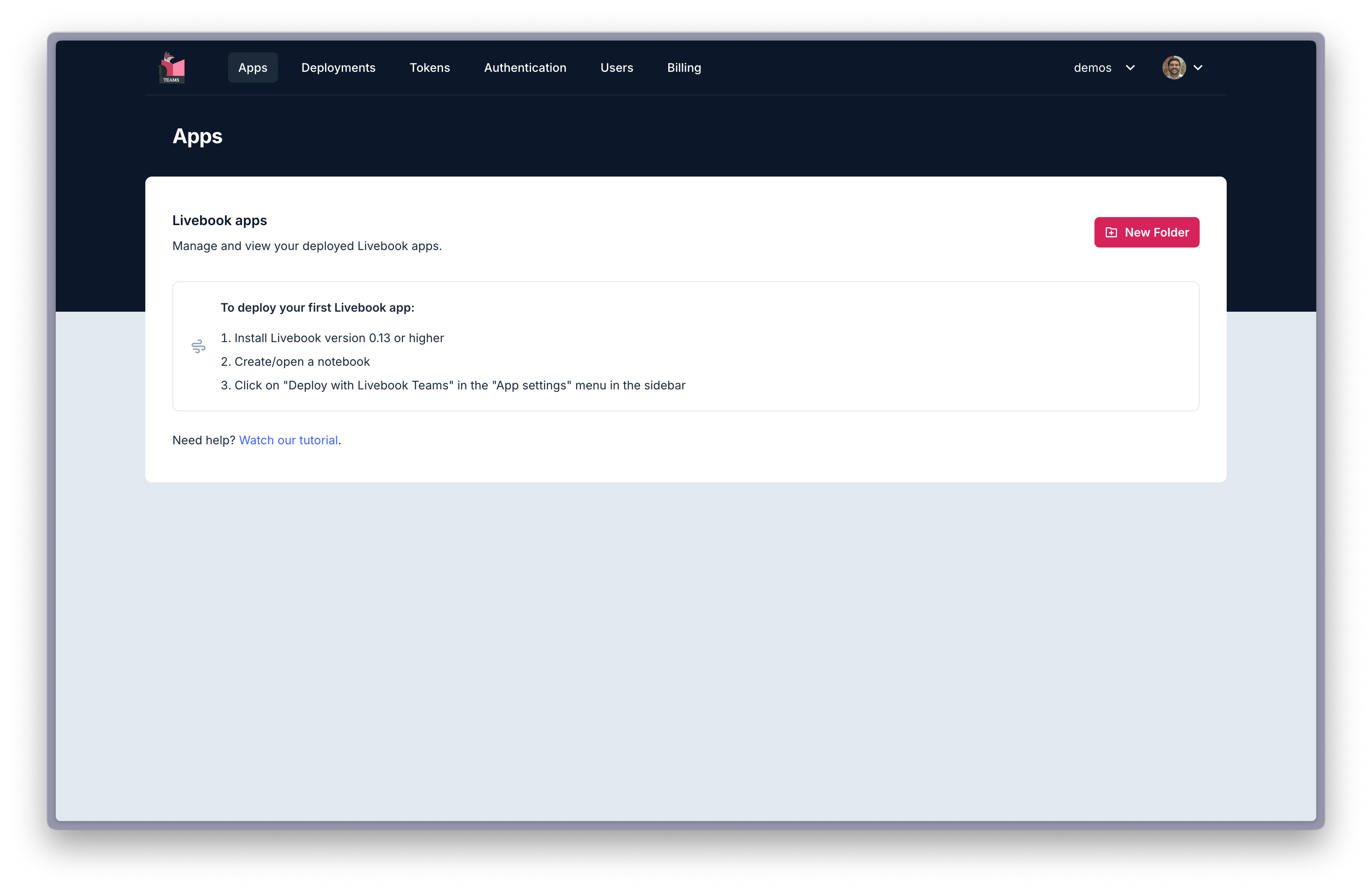 Apps page of an organization
