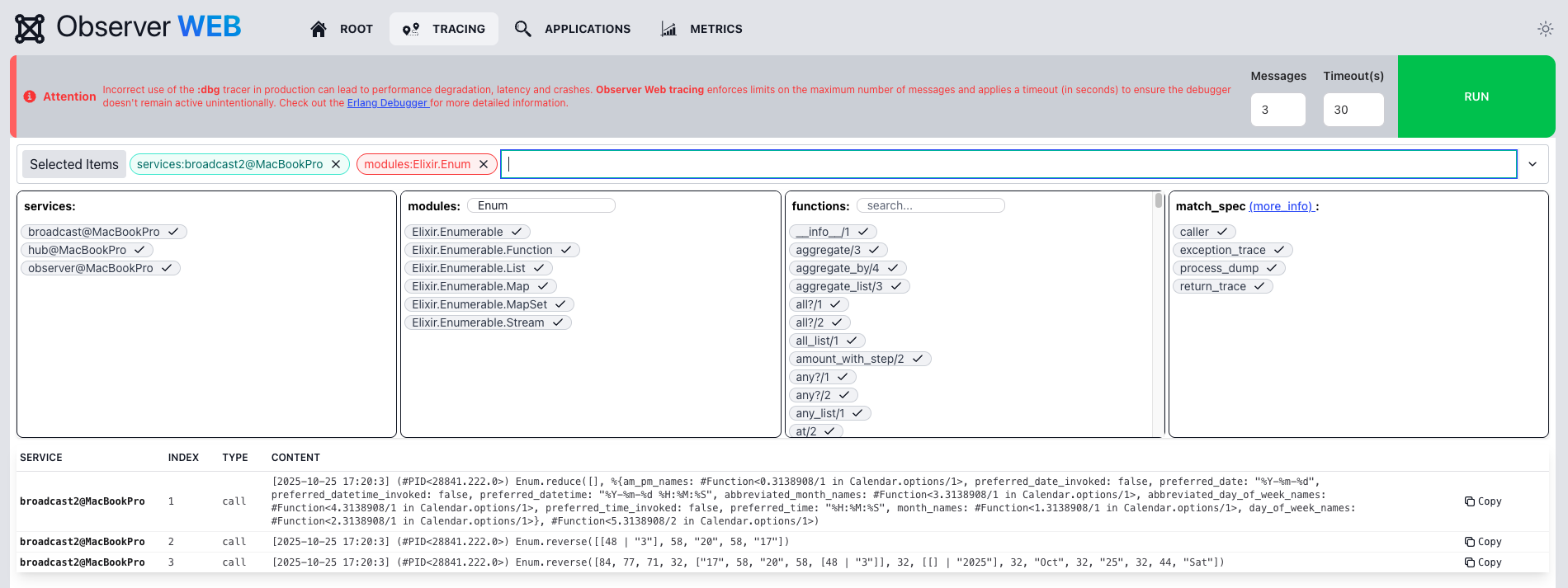 Observer Tracing Dashboard