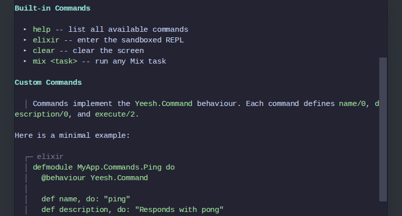 Markdown rendering in the Yeesh terminal